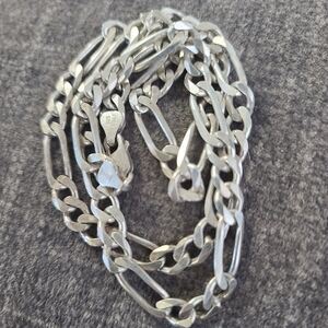 Sterling Silver Figaro Chain Necklace, 22 Inches, 36 Grams 925 AG1 Italy